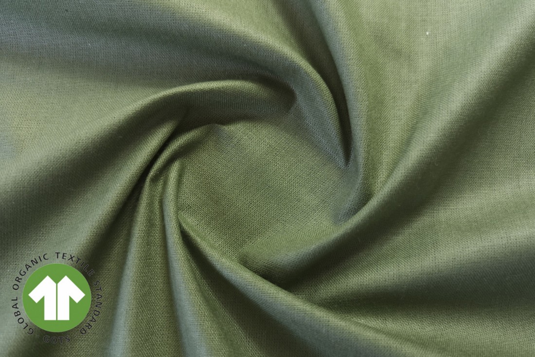Tela algodón lavado verde musgo orgánica